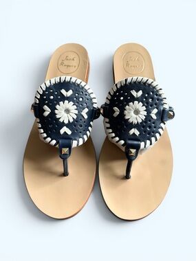 JACK ROGERS Georgia Sandal Navy and White Daisy Thong Sandals Size 9.5 Women